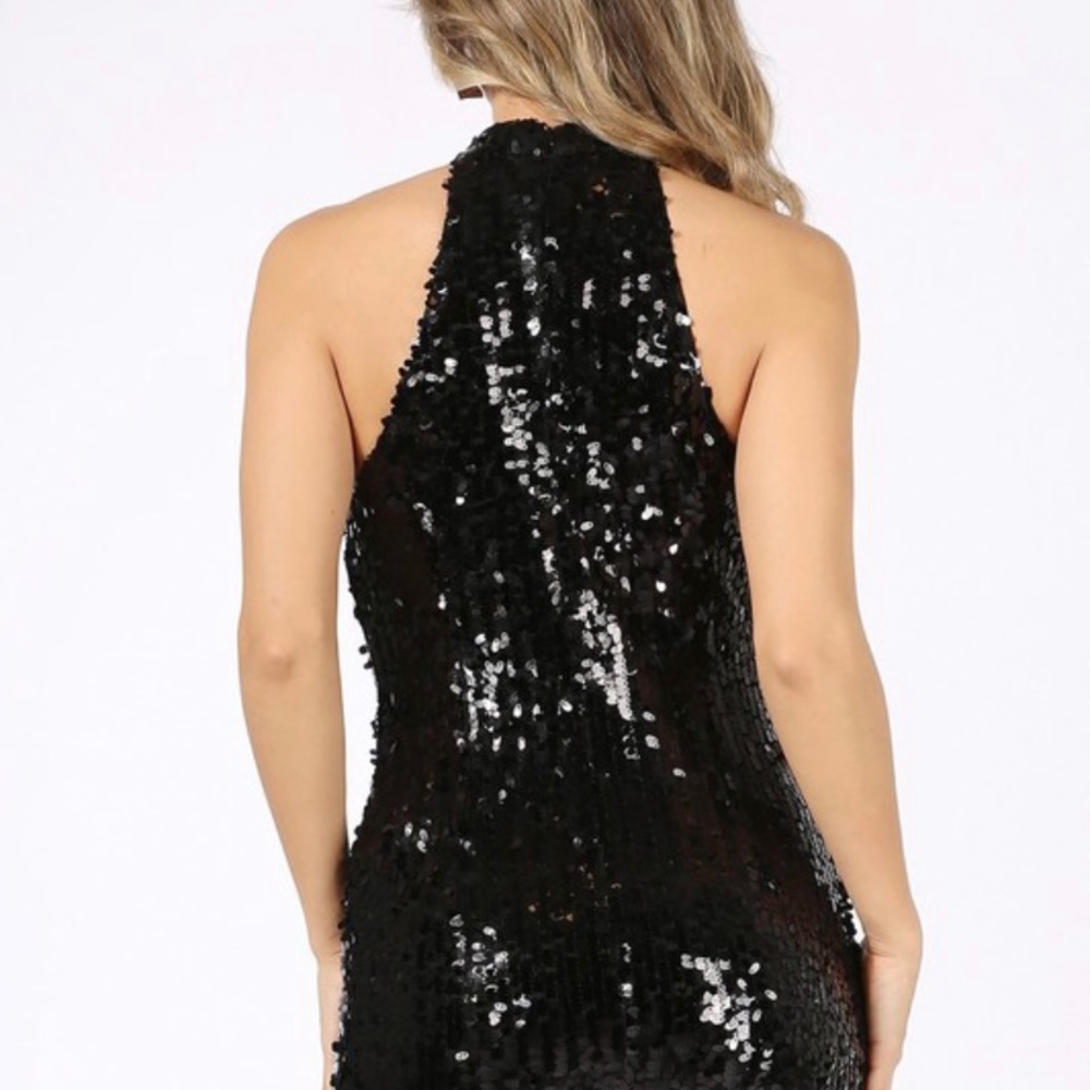 Montez Black Sequin Halter Dress - Picture 9 of 9